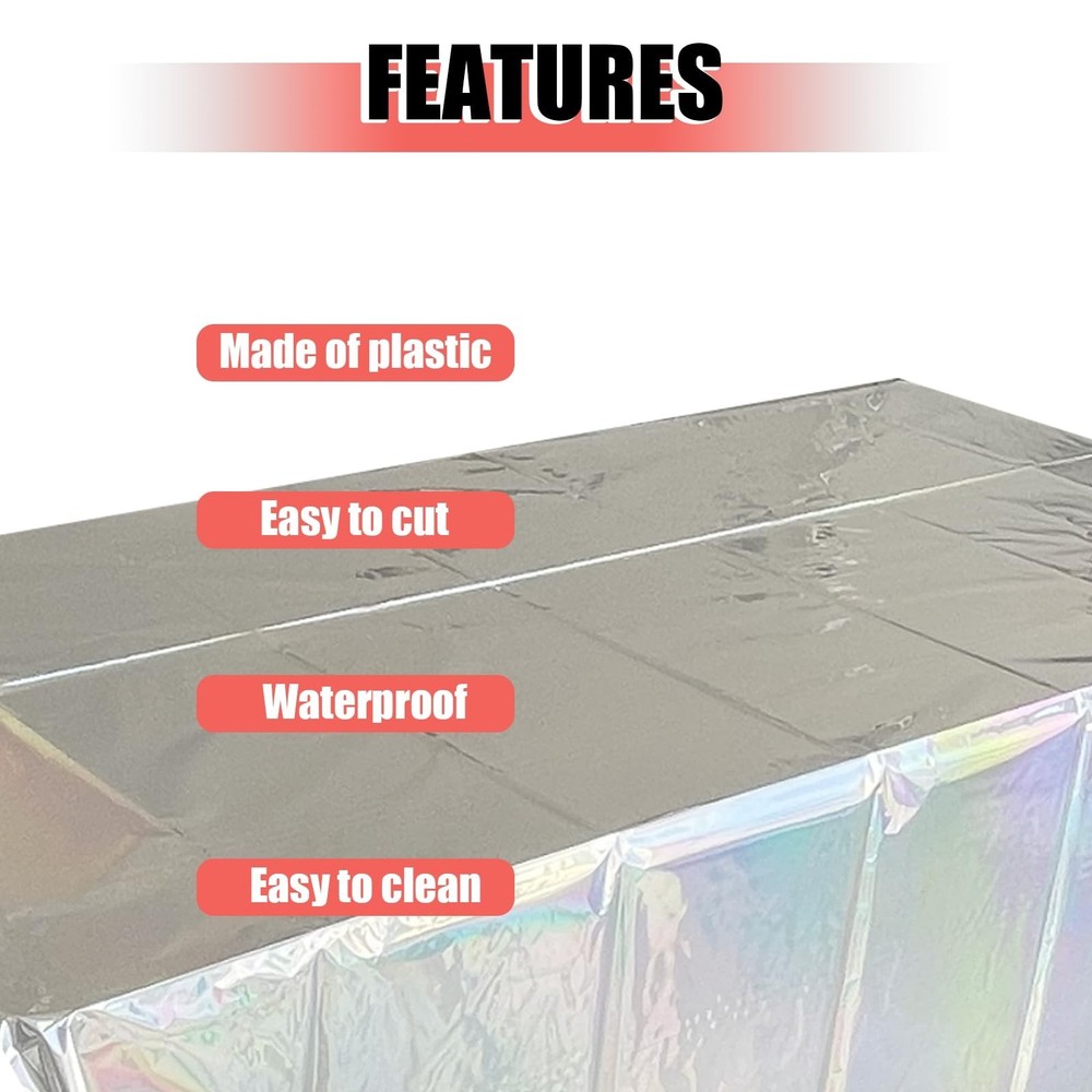 LabZhang 4 Pack Iridescent Plastic Tablecloth, Rectangular Disposable Tablecl...