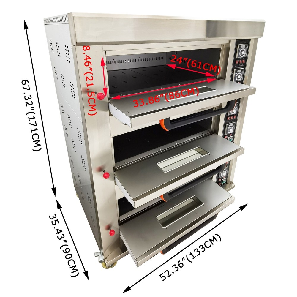 3-Layer 6 Baking Sheets Triple Pizza Oven Independently Control Temperature