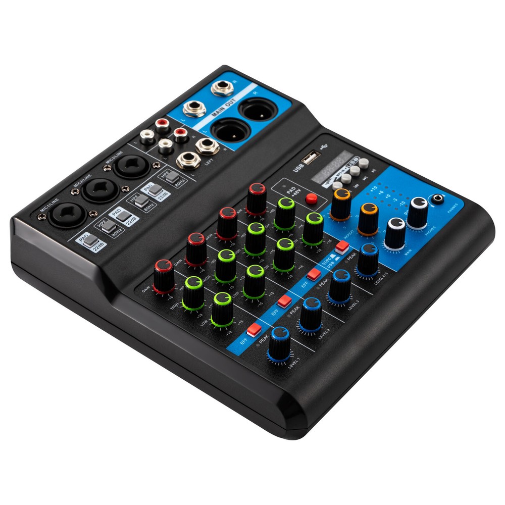 5-Channel Mixing Console Live Studio Audio DJ Mixer Sound Board USB Interface