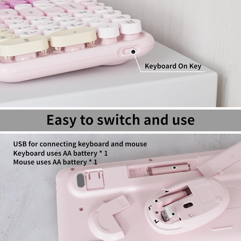 NEOBELLA Rainbow Colorful Keyboard & Mouse Combo Wireless Gradient Color Retro