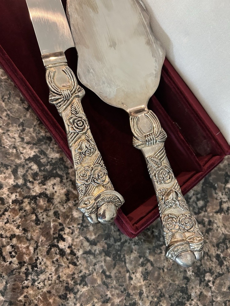 Mikasa Cake Knife Server Set Wedding Silver Plate With Box