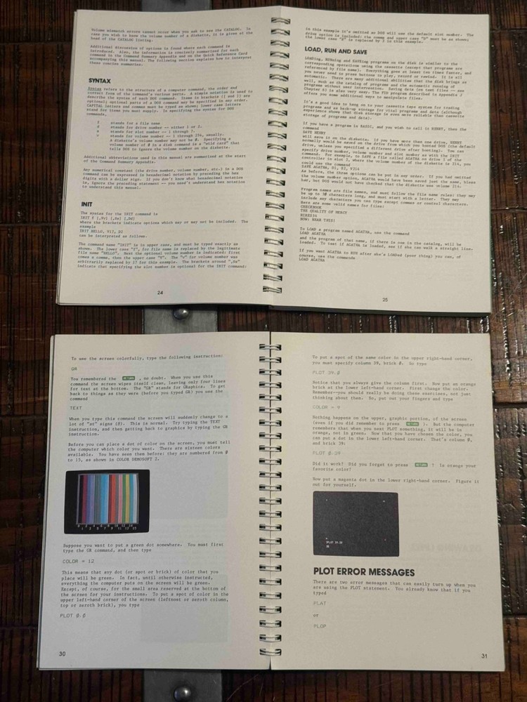 Apple II DOS Manual + Applesoft Tutorial Vintage Spiral Books Apple Computer