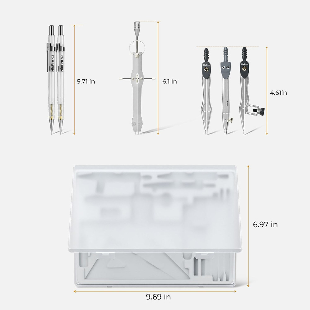 22 PCS Compass Geometry Tools with Case, Drafting Tools Geometry Set with Swing