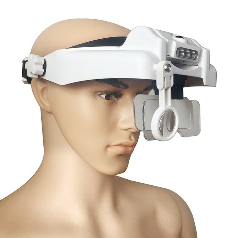 LED Light Magnifying Glass Adjustable Headband Magnifier Interchangeable Lens