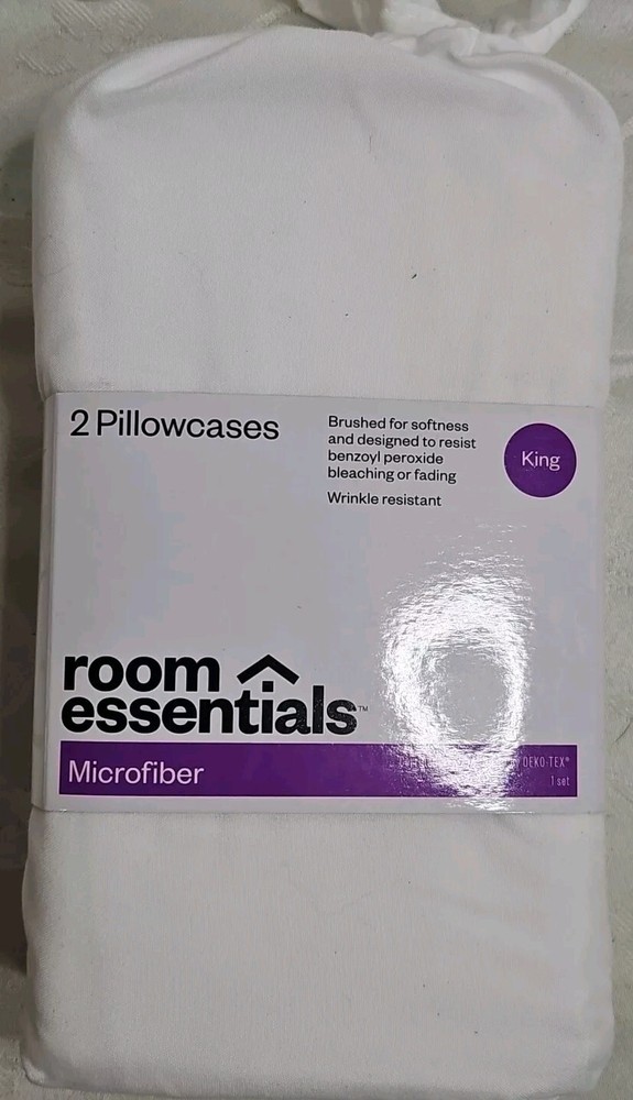 Room Essentials King Size Microfiber White Pillowcase 2 Piece Set