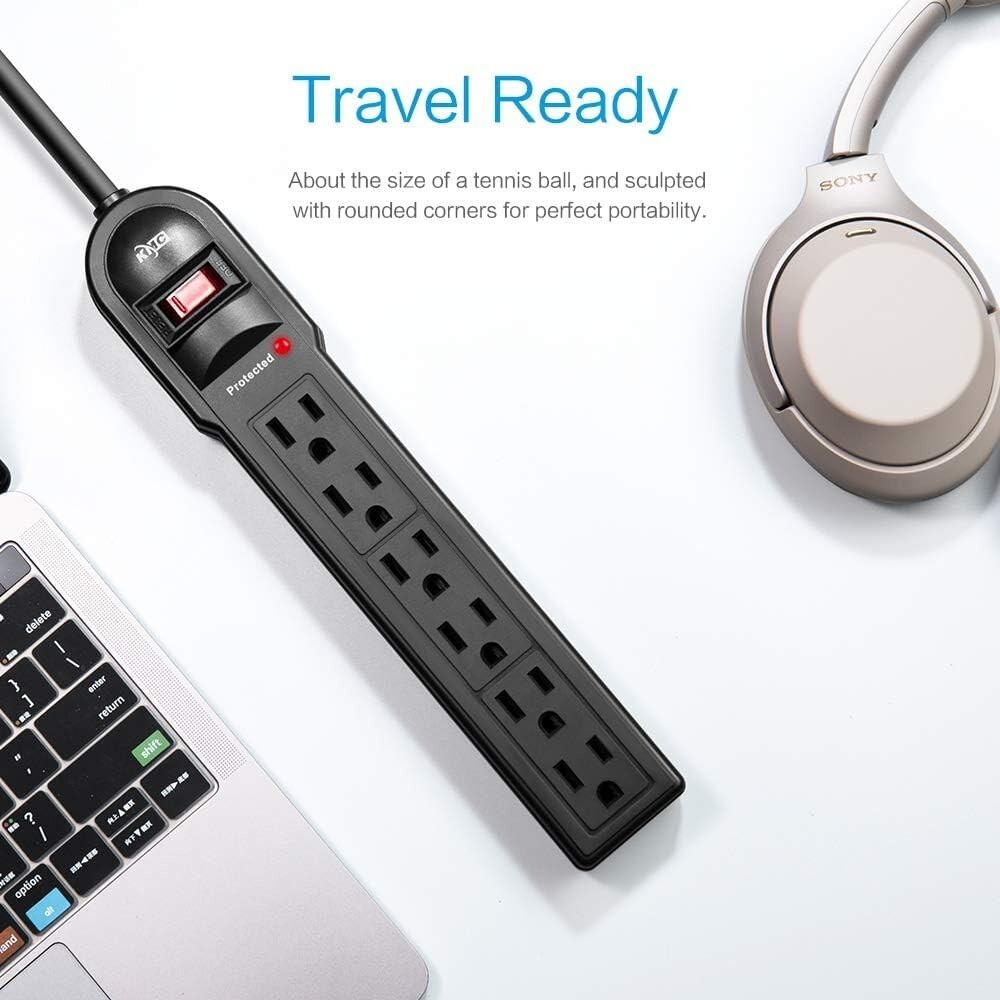 KMC 6-Outlet Surge Protector Power Strip, Overload Protection, 2-Pack, Black