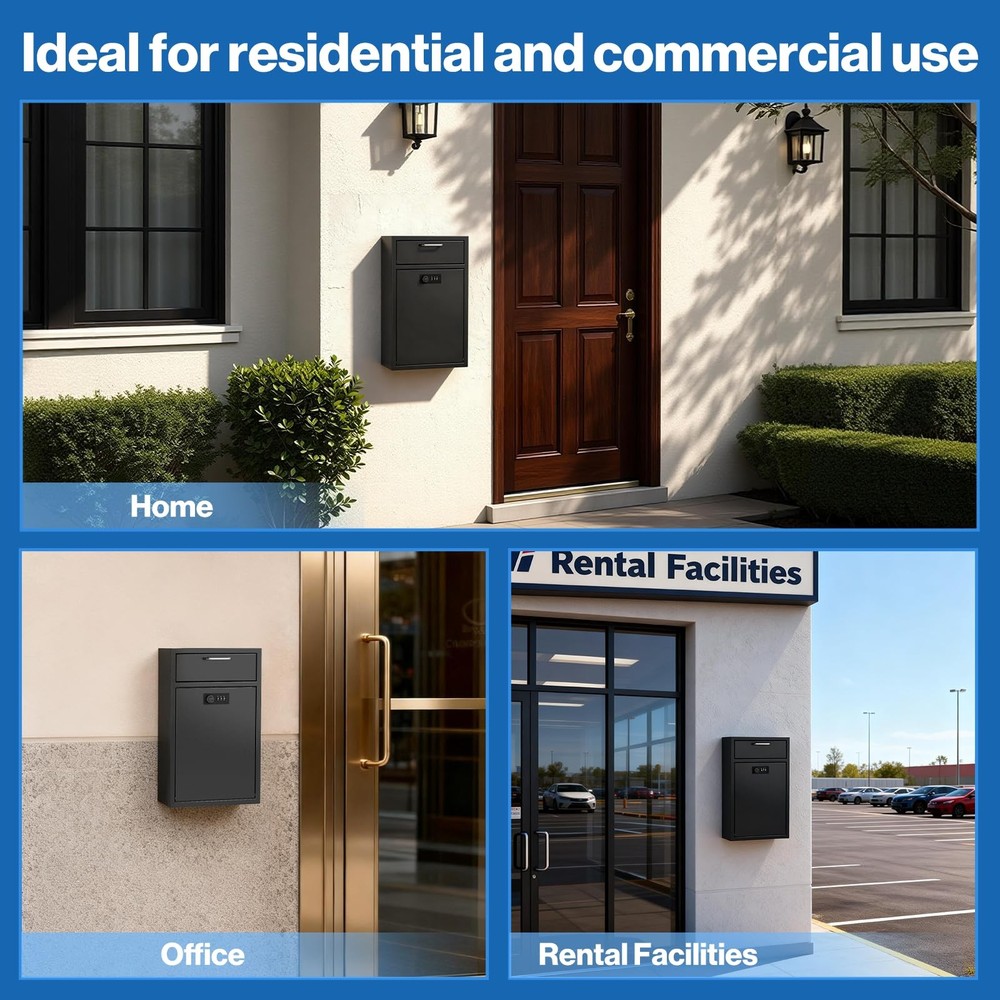 Locking Wall Mailbox Drop Safe for Business, 1.2mm Lock Code 8.6"x4.75"x14.25"