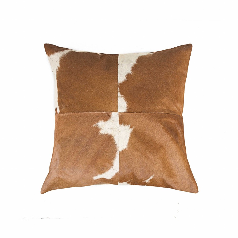 18" Brown And White Cowhide Throw Pillow