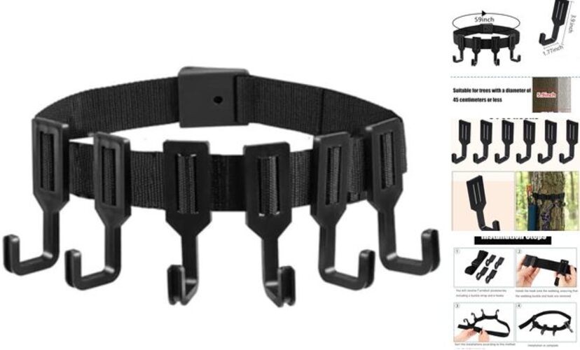 Treestand Strap Gear Hangers with 5 Large Hooks, Lightweight Multi-Hook