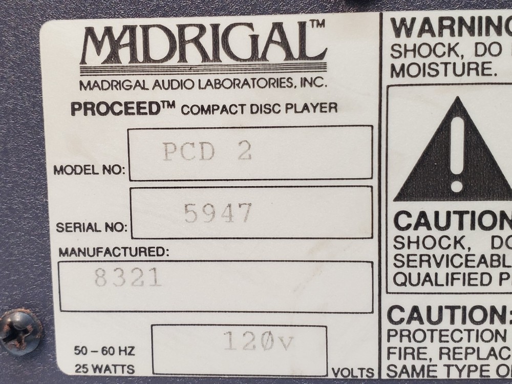 Mardrigal Proceed PCD 2 Compact Disc Player READ READ!!!