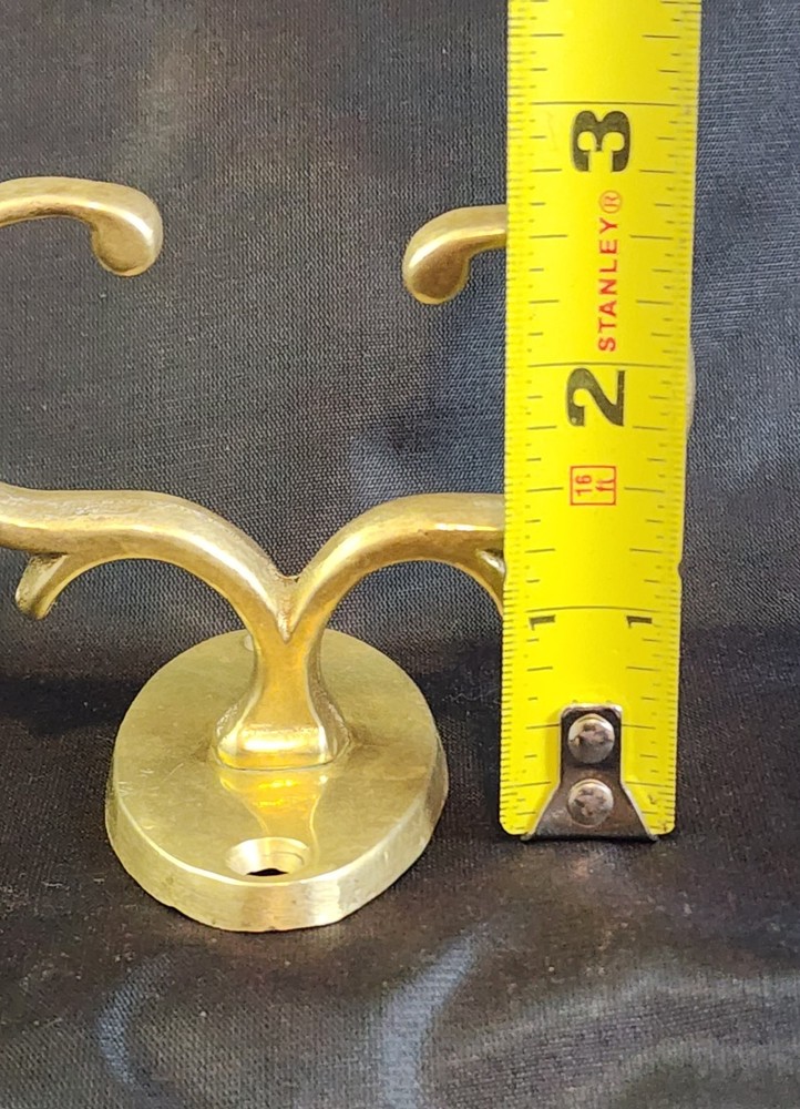 Three Early Antique Brass Fireplace Tool Jamb Hooks