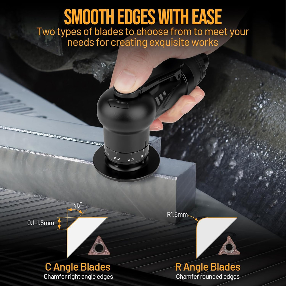 Beaiguna Pneumatic Chamfering Tool, Chamfer Tool with 6 C-Angle & 6 R-Angle