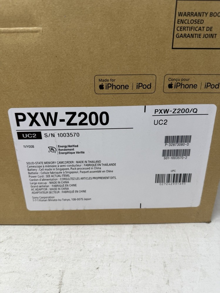 Sony PXW Z200 Solid State Handheld 4K Camcorder Exmor RS CMOS Sensor (Black)