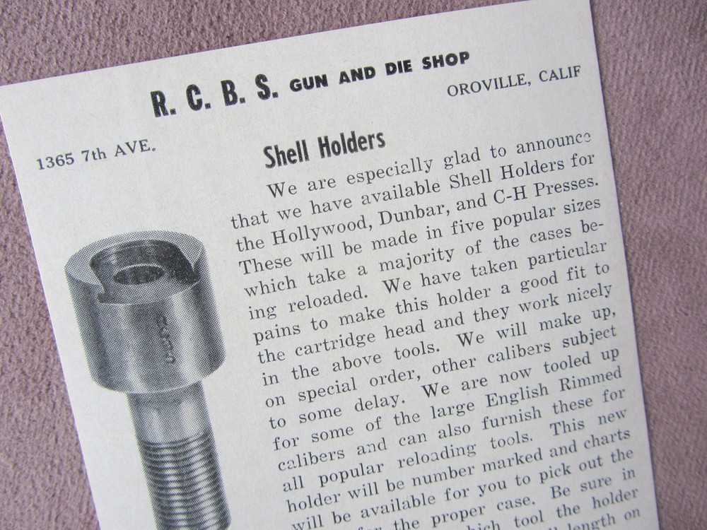 Vtg c1955 R.C.B.S Shell Holders for Pacific Tool + Case Gauges Brochure Features