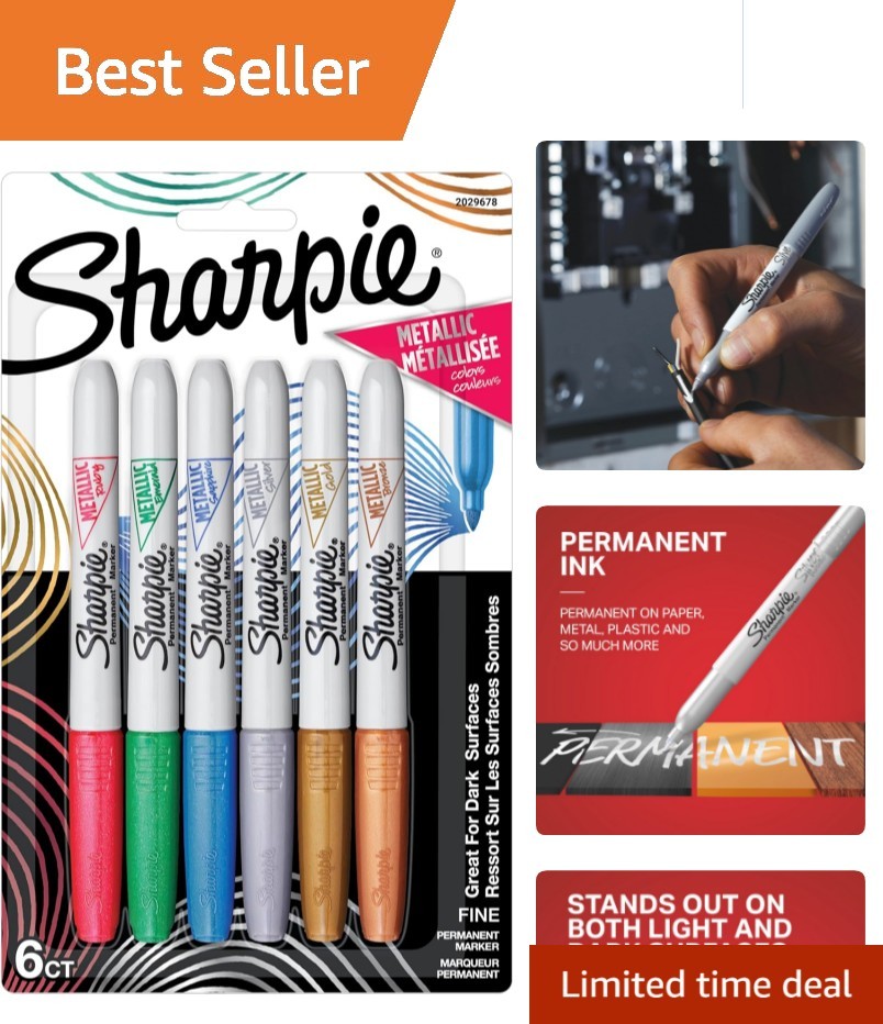Sharpie Metallic Permanent Markers - 6 Count, Fine Point for Creative Expression