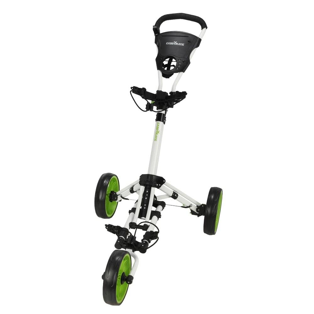 Caddymatic Golf X-Lite One-Click Folding Pull/Push Golf Cart White/Green