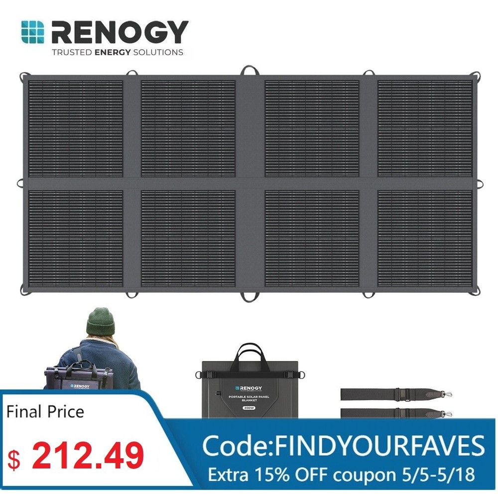 Renogy 200W Solar Panel Blanket Portable Solar Suitcase Foldable Solar Panel