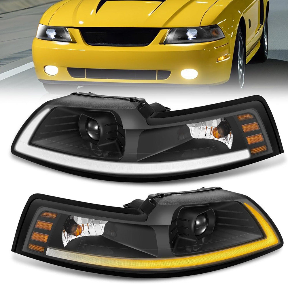 LED DRL SEQ Headlight Assembly Replacement for 1999-2004 Ford Mustang 1999 2000