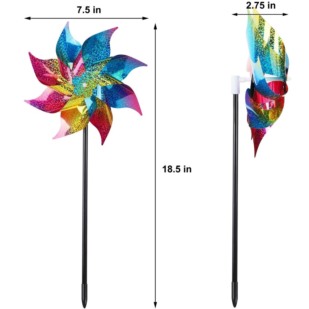 Hausse 10 Pack Reflective Pinwheels Wind Spinner, Extra Sparkly Colorful