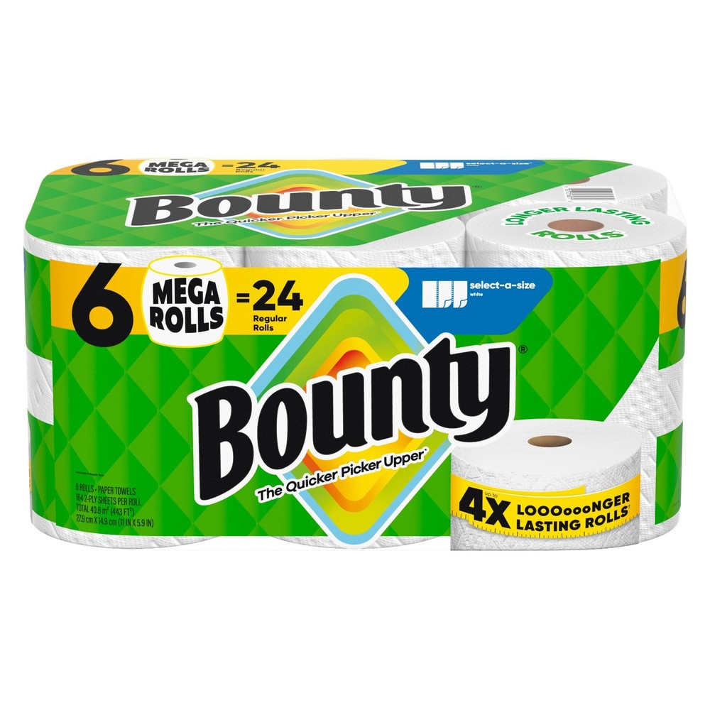 Paper Towels Select-A-Size White, 6 Mega Rolls, 164 Sheets Per Roll