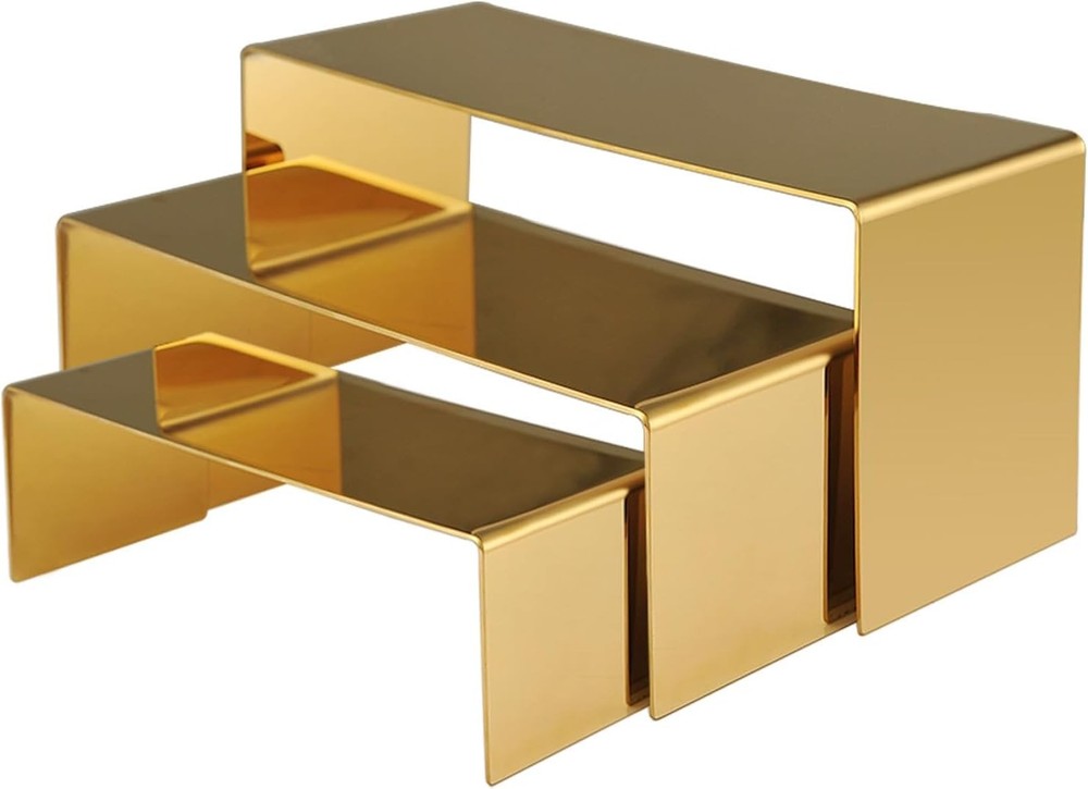 Handbag display rack, 3 gold-colored display stands