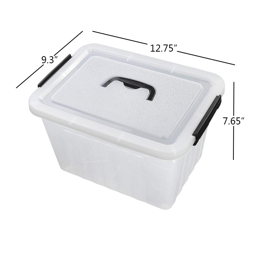 Plastic Latching Storage Box 12 Quart Clear Lidded Bin Black Handle 1 Pack