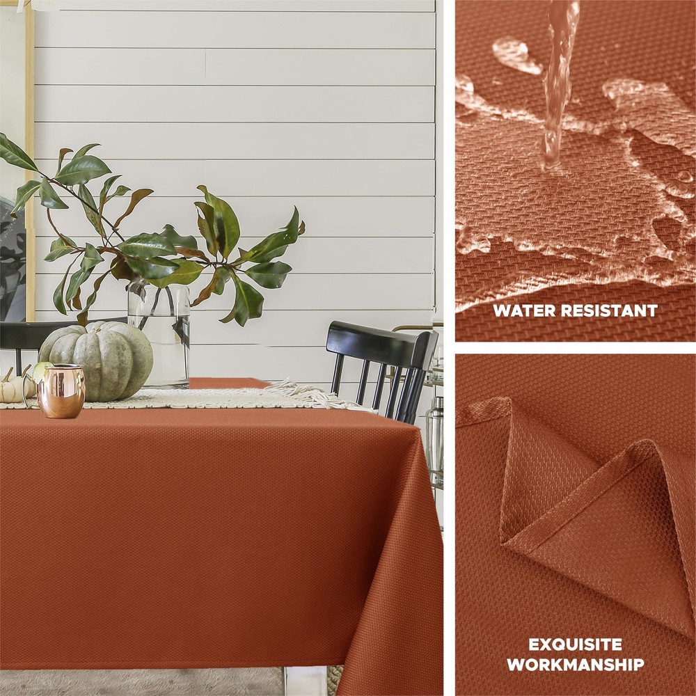 Fall Tablecloth Textured Fabric Square Tablecloths 90x90 Inch, Rust Thanksgiv...