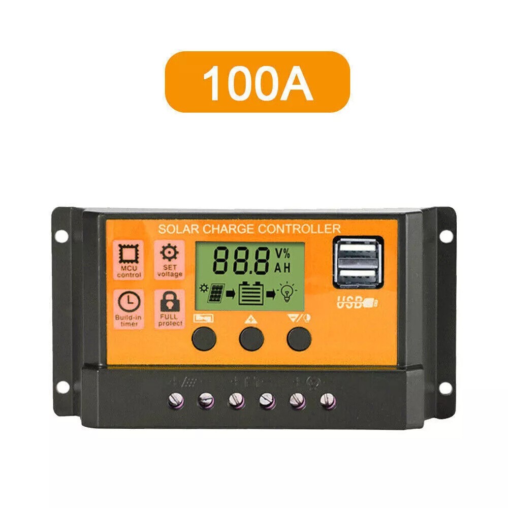 ‌100A PWM Solar Charge Controller 12V/24V Auto Tracking Panel Kit Regulator