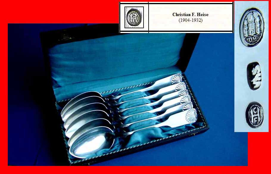 Set 6 large solid spoons, Denmark C. Heise 830 silver around 1909 B396