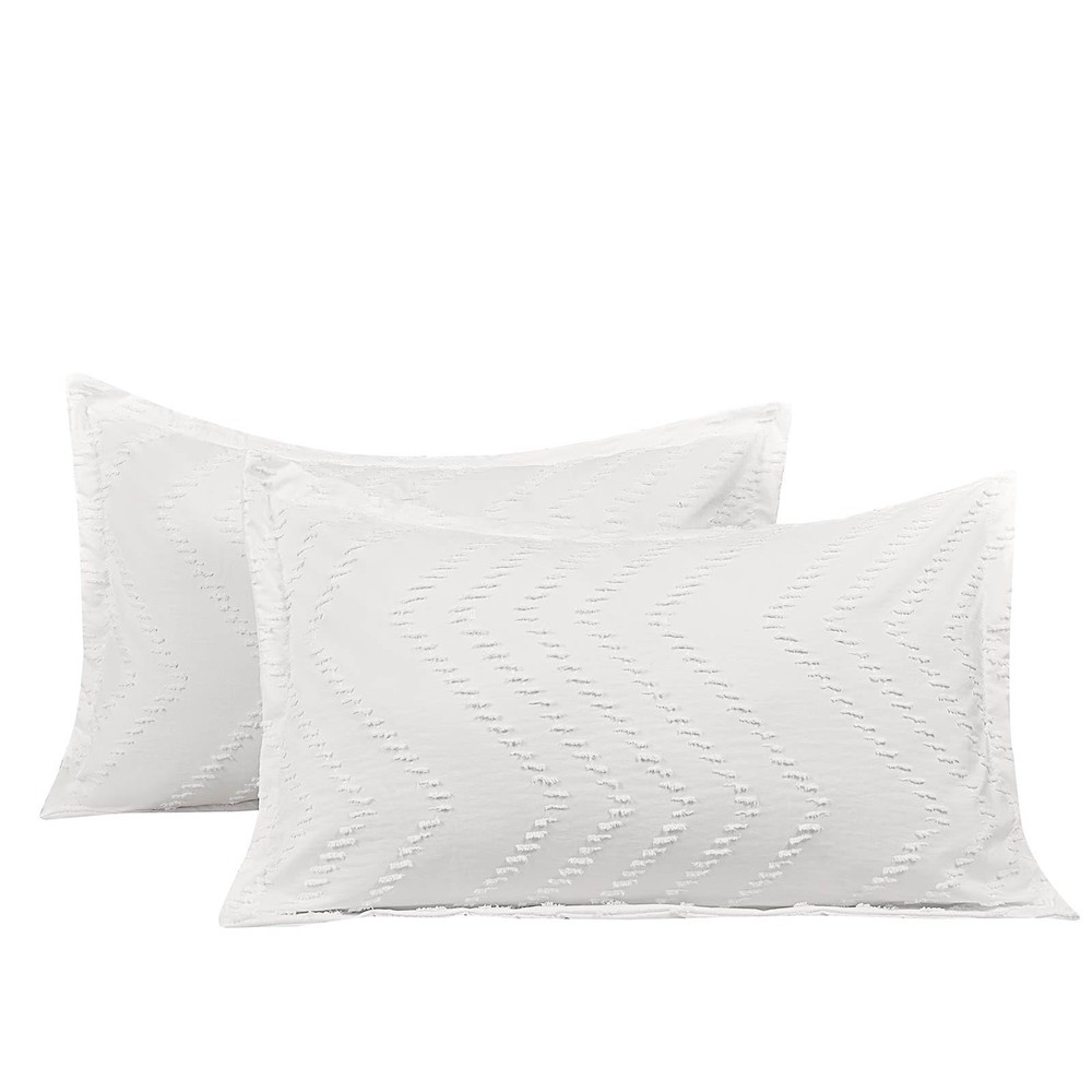Nanko 2 Pack Standard Size Pillow Shams Set, White Boho Tufted Soft Microfibe...