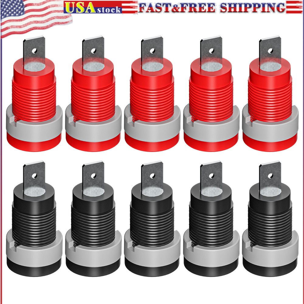10PCS 4mm Banana Female Jack Panel Mount Socket Binding Post Adapters Red&Black
