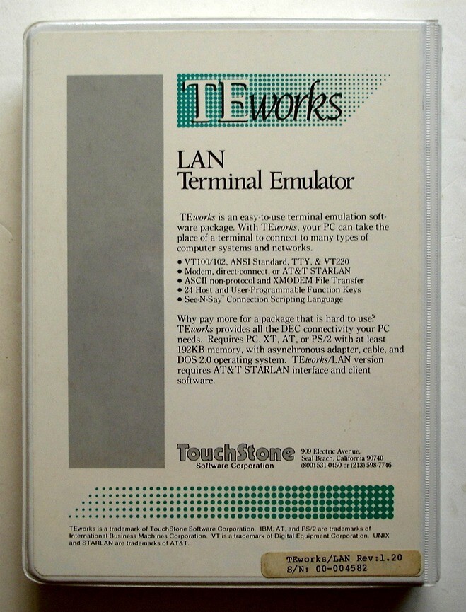 TEworks LAN Terminal Emulator 1.20, Vintage 1989 PC/DOS, TouchStone Software
