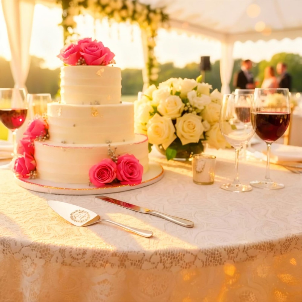 4 PCS Wedding Cake Cutting Set Knife Server Forks Bride Groom Silverware