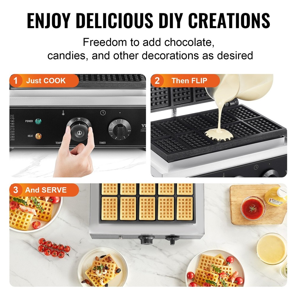 Commercial Waffle Maker 10PCS Rectangle Waffle Baker Machine 1550W Non-Sti