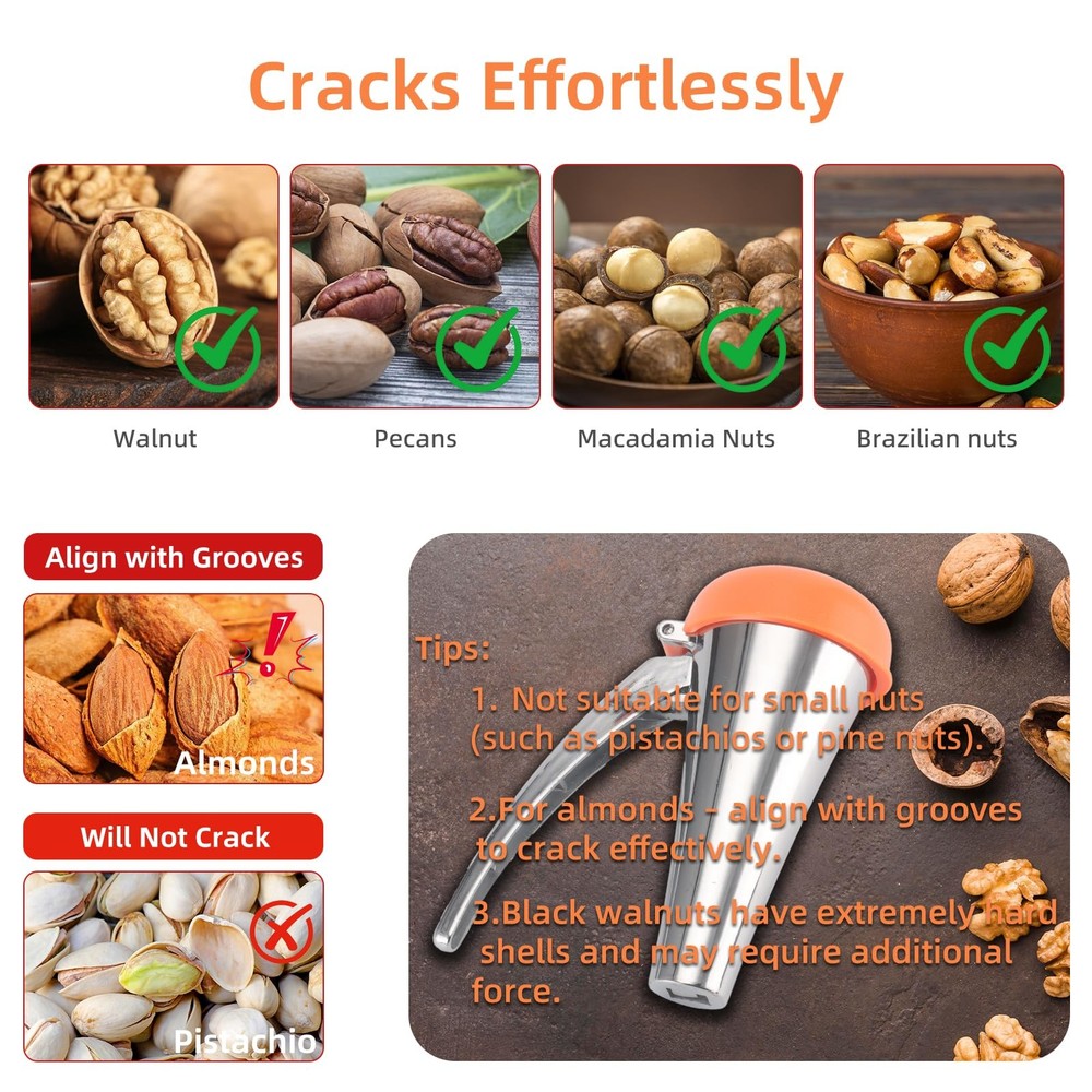 Heavy Duty Nut Cracker Tool for Pecan, Walnut, and Other Nuts, Black Walnut C...
