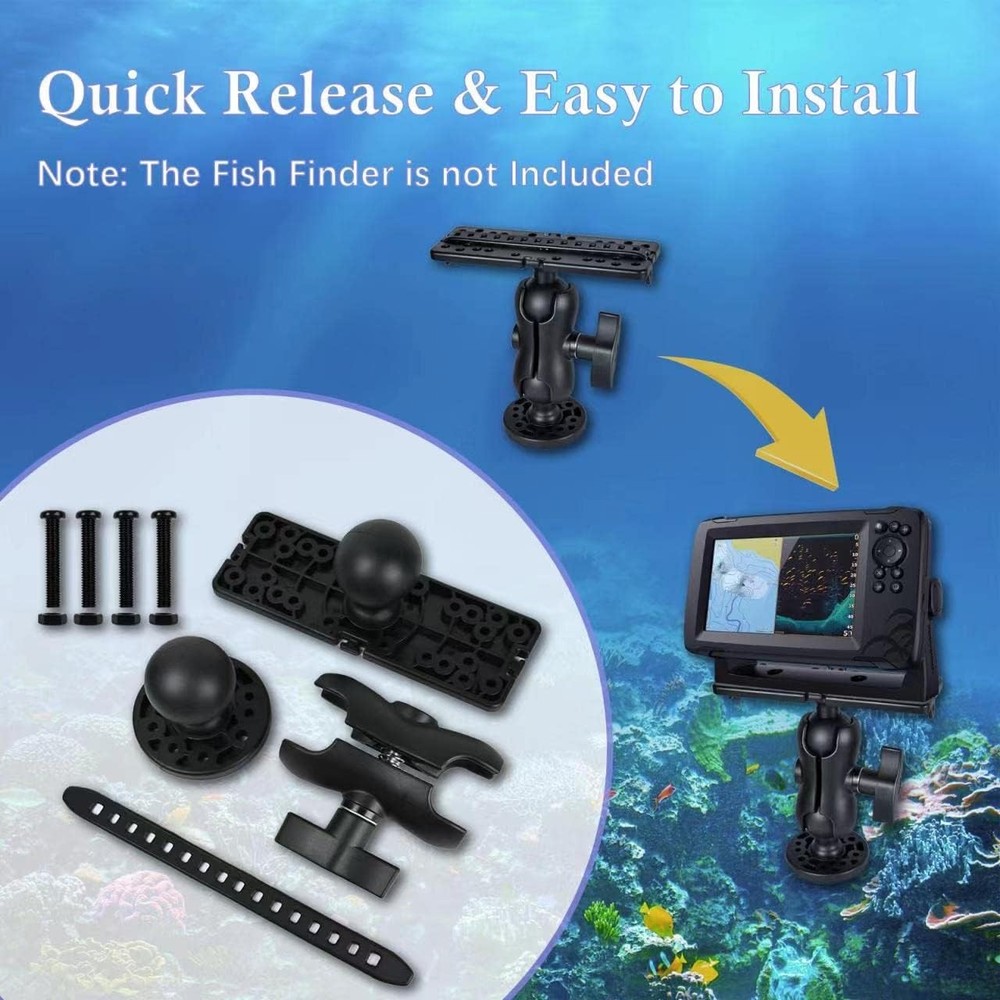 Fish Finder Mount Base, Universal 360° Rotation Ball-Mount Black