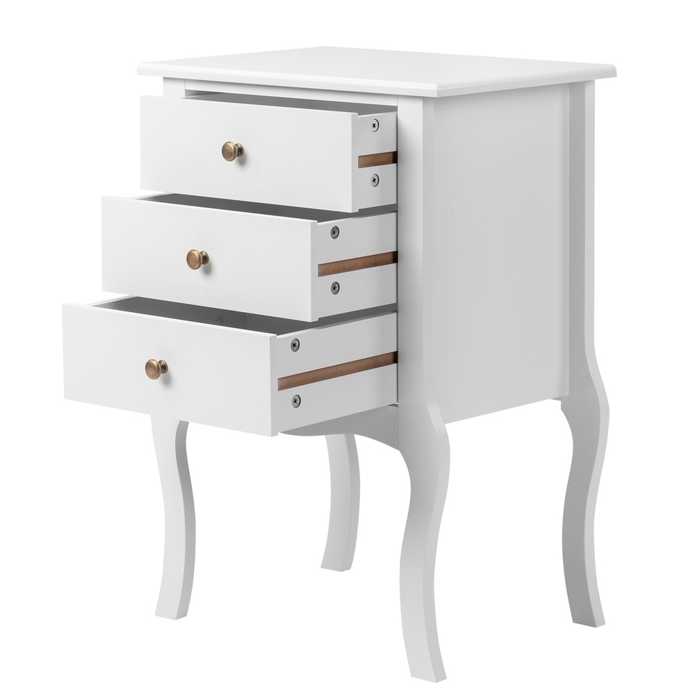 European Bedside Table Three Pumps White
