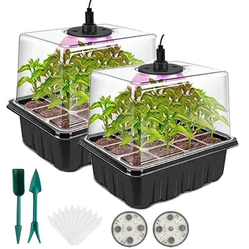 2 Pack Seed Starter Trays with Grow Light Seed Starter Kit Seed Growing Starting