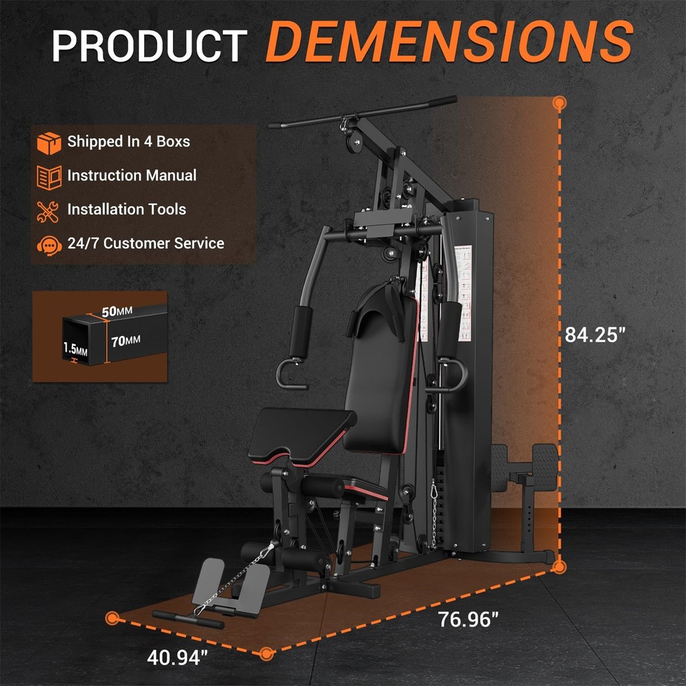 150LBS Weight Stack Home Gym Machine Full Body Workout Machine LAT Pull Down