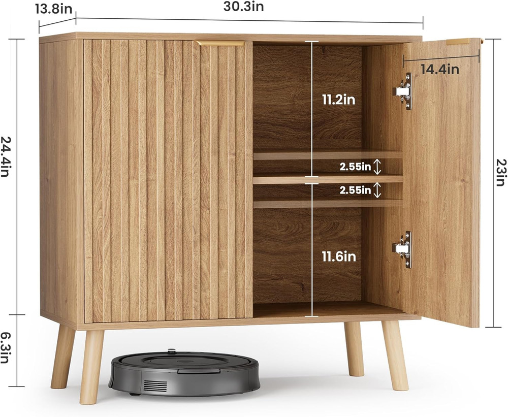 Stylish Fluted Storage Cabinet & Buffet - Multifunctional Wooden Console Table