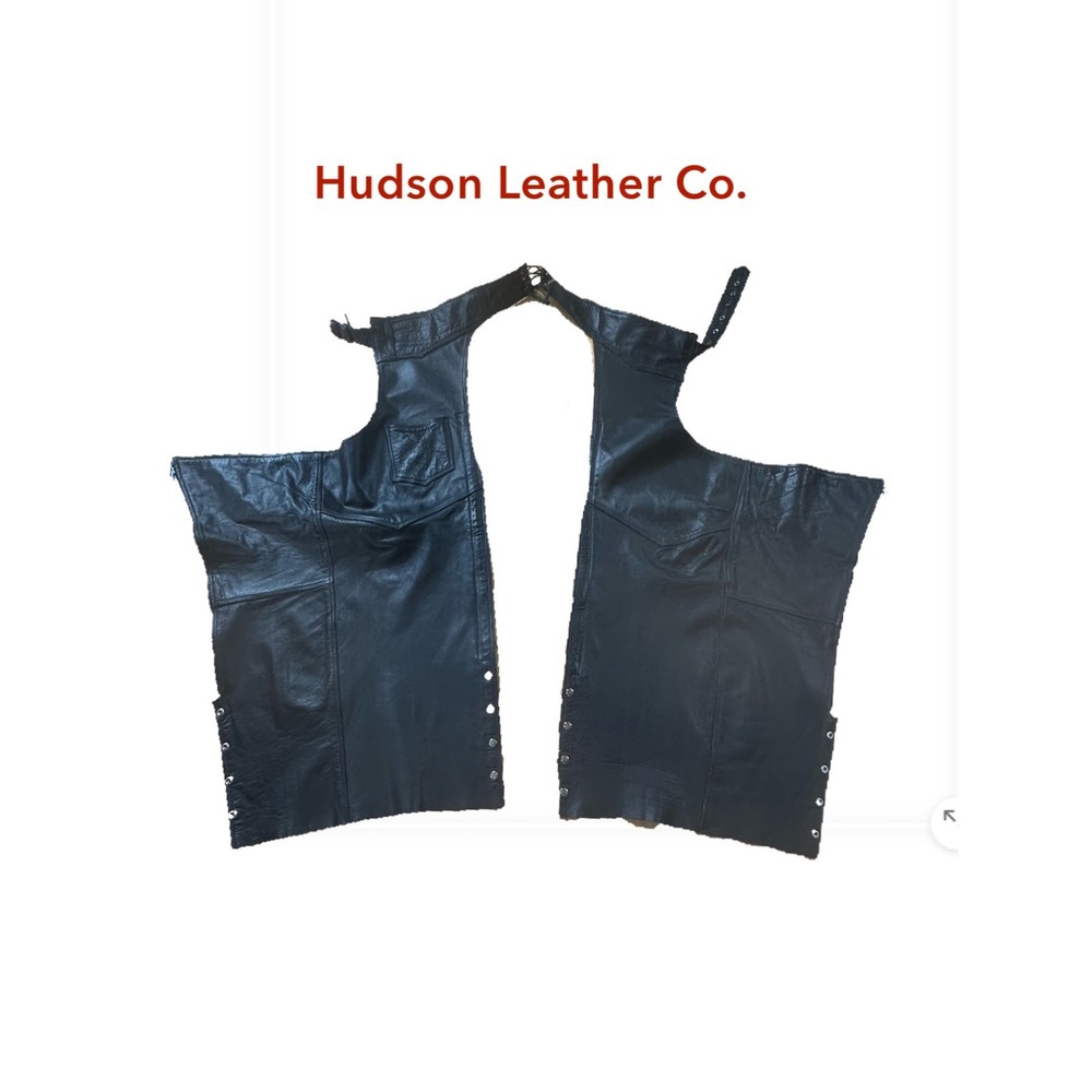 Hudson Leather Black Leather Motorcycle Chaps Sz. L