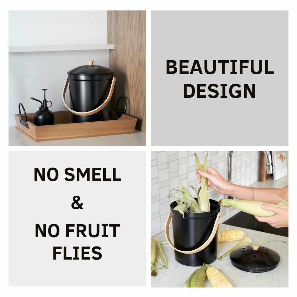 Beautiful Kitchen Compost Bin with Smell Proof Lid - Rust Proof and Odorless ...