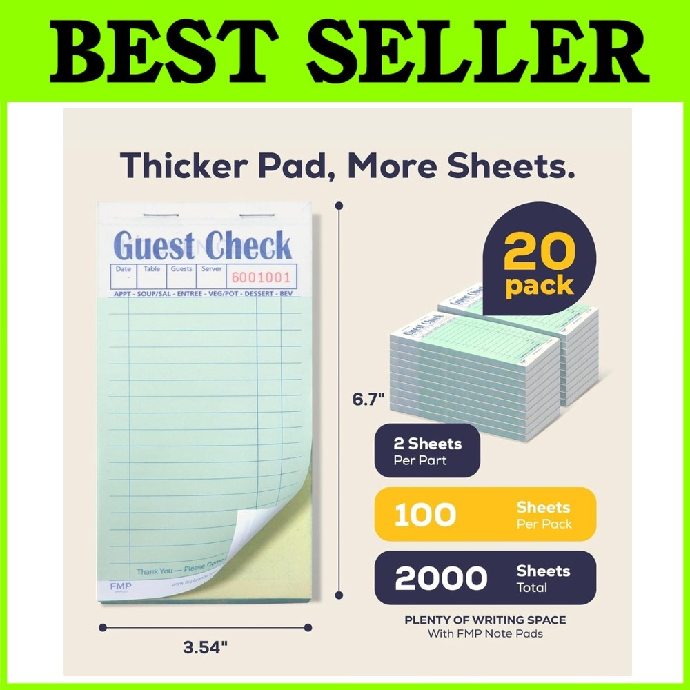 Server Order Pad - 2 Part Carbonless, 1000 Sheets