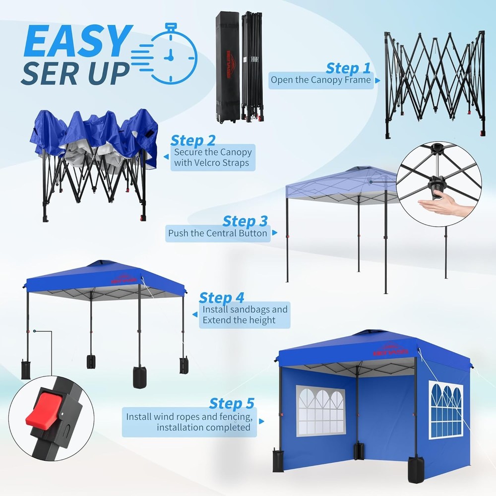Canopy Tent 10x10 Blue Pop Up with Sidewalls