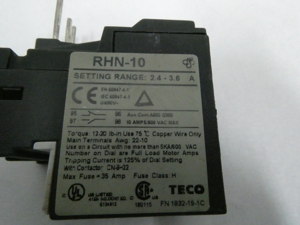 Teco RHN-10 2.4-3.6a Amp Overload Relay