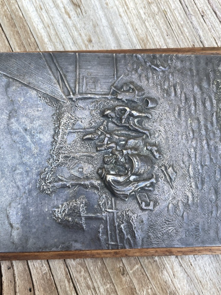 Danish Silverplate Repousse Notepad Holder no Pad Wood Base Felt Backing