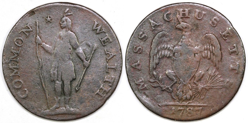 1787 1c Massachusetts Colonial Copper Cent
