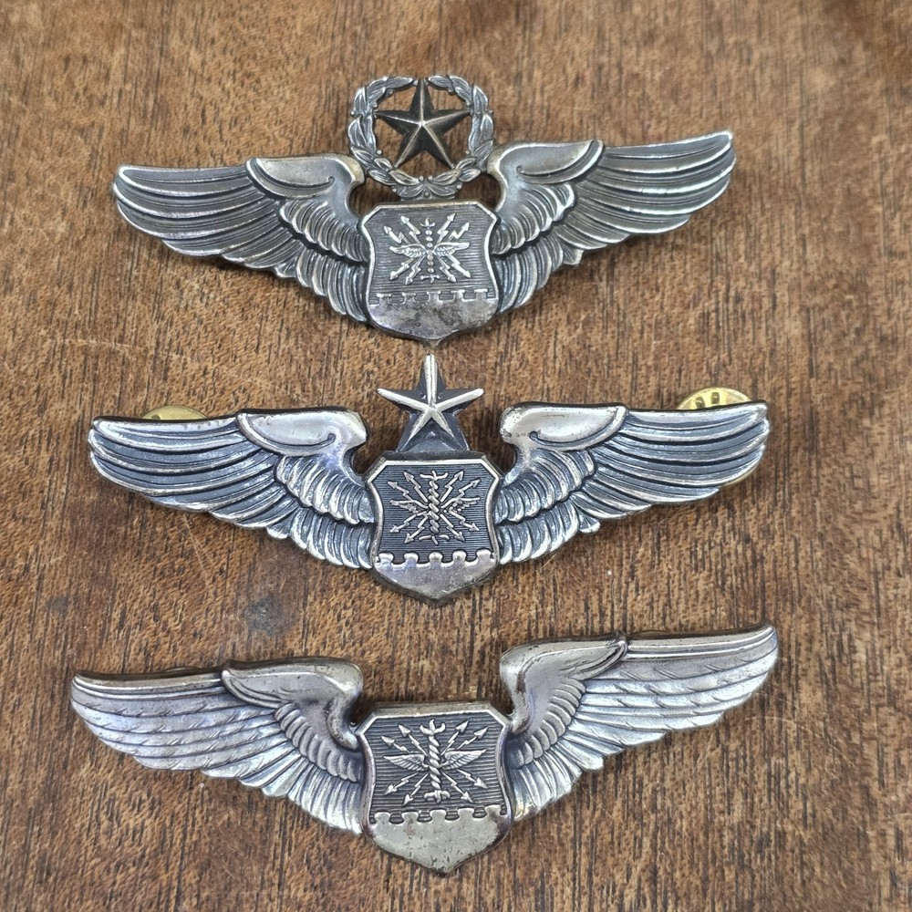 Set Of 3 Vietnam USAF Navigator/Observer 3" Wings Basic, Senior, Master/Command