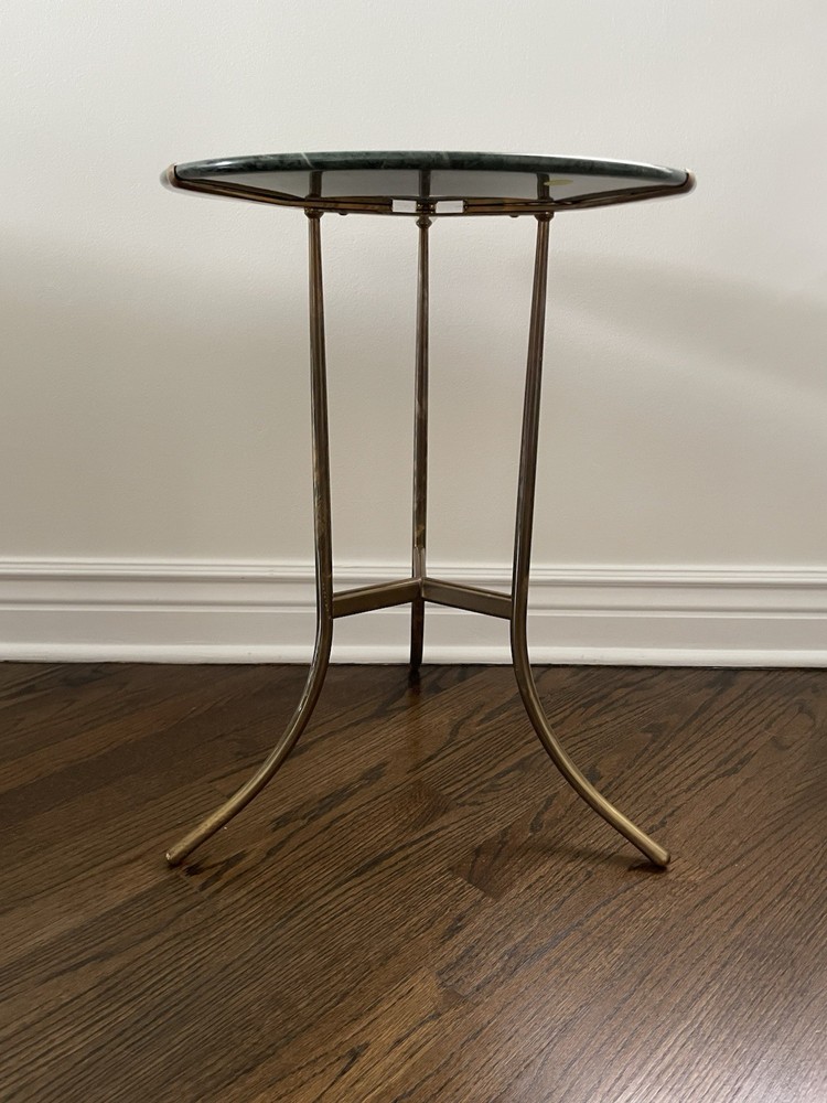 Cedric Hartman Mid-Century Side/End “AE” Marble & Bronze Table