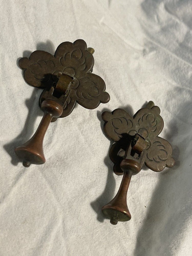 PAIR Early Antique Period Primitive Brasses Bronze Drawer Pulls
